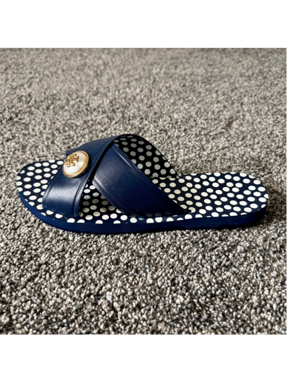Women's Tory Burch Melody Criss Cross Sandals Navy Sea/New Ivory Size 9 - Picture 11 of 15